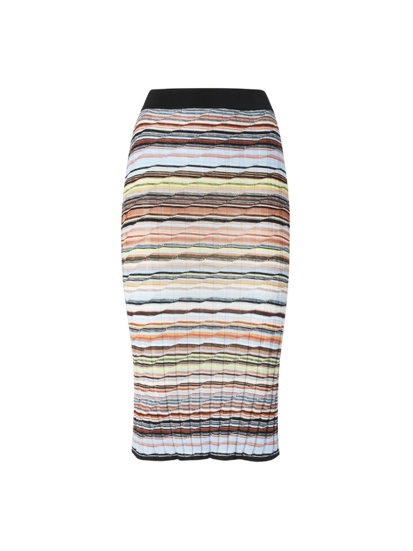 Ribbed Knit Midi Pencil Skirt