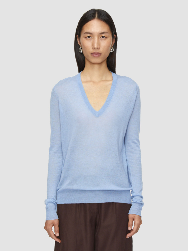 Cashair V-neck LS Sweater Sky Blue