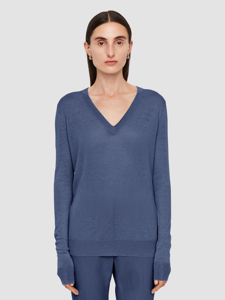 Cashair V-neck LS Sweater Blue