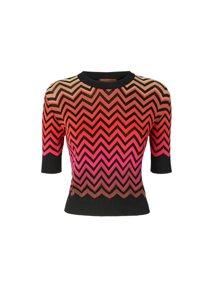 Chevron 3/4 Cropped Sleeve Crewneck Sweater