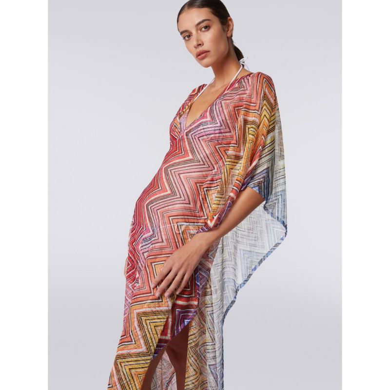 Long Cover Up Kaftan in Bright Zig Zag