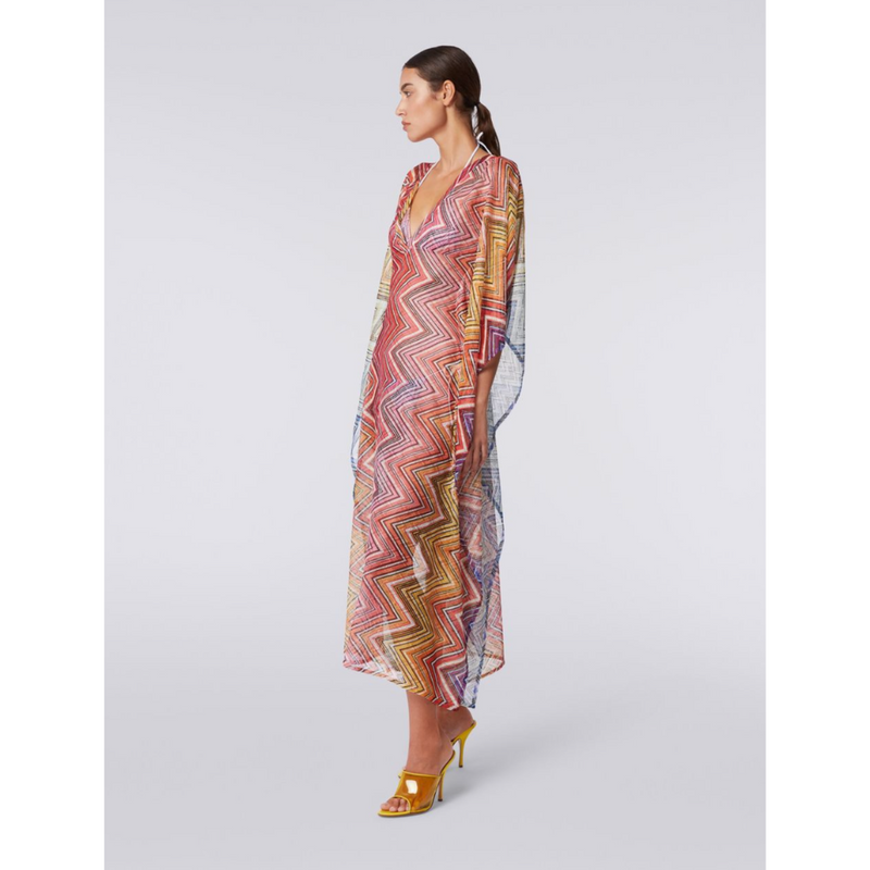 Long Cover Up Kaftan in Bright Zig Zag