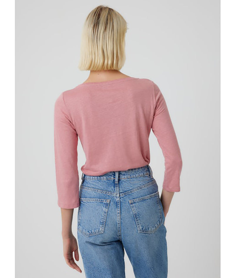 Stretch Linen 3/4 Sleeve Tee in Rose