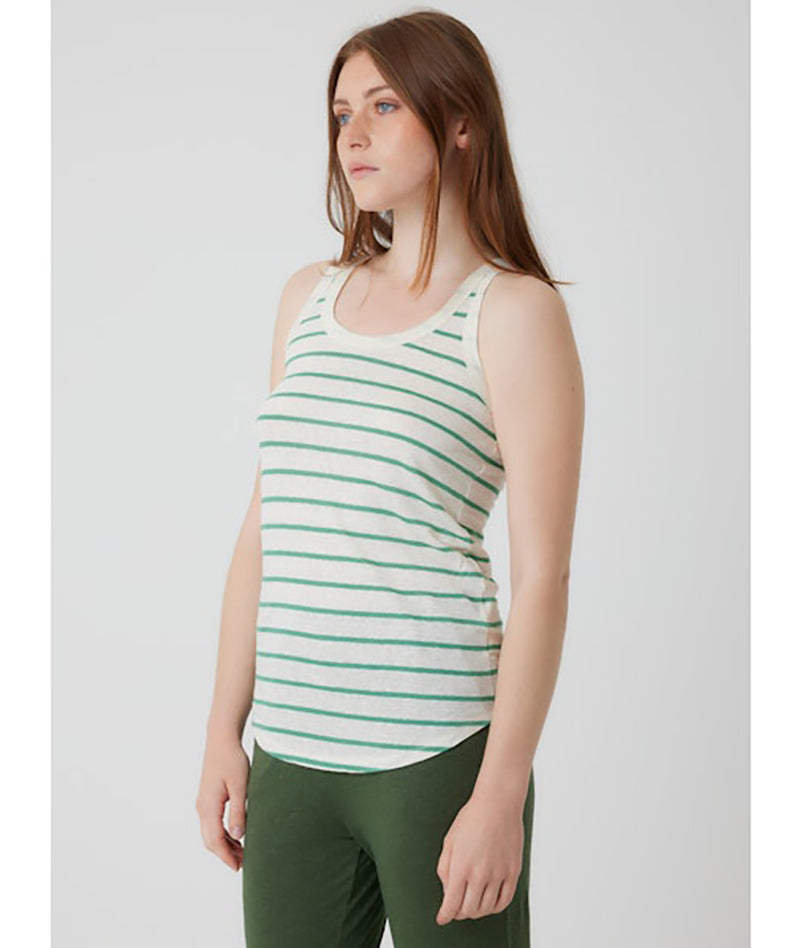 Striped Linen Tank Top in Green