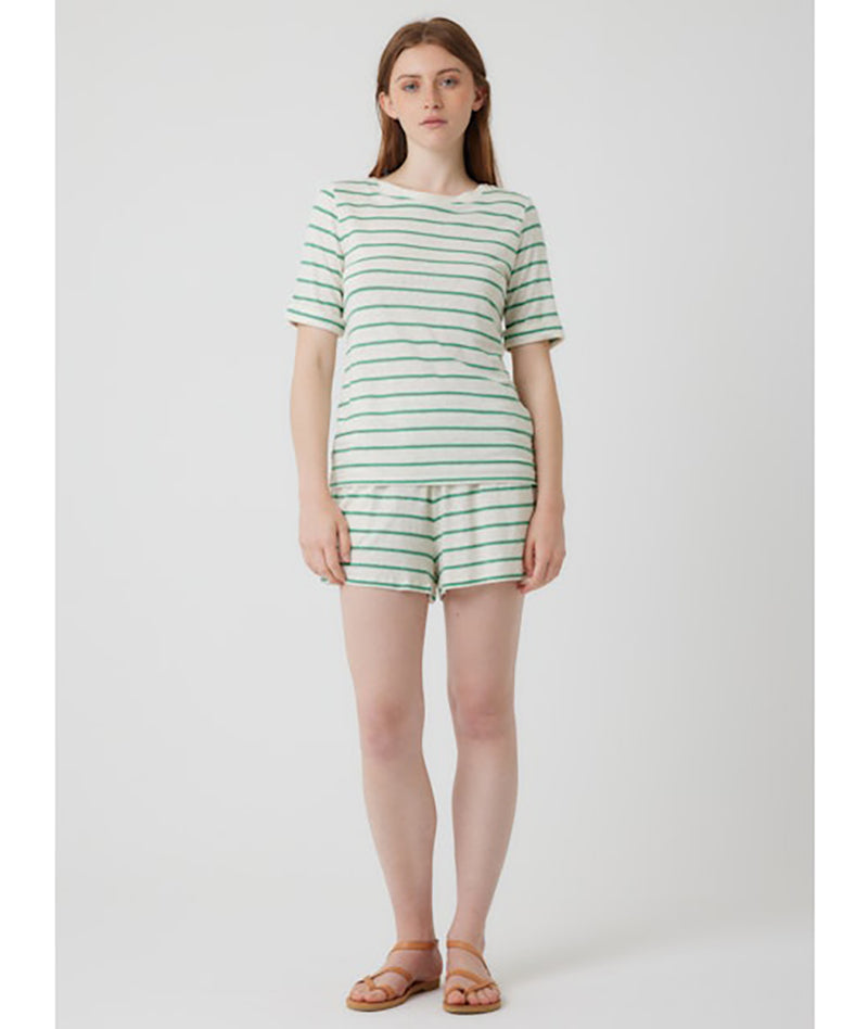 Striped Linen Short Sleeve Tee in Green