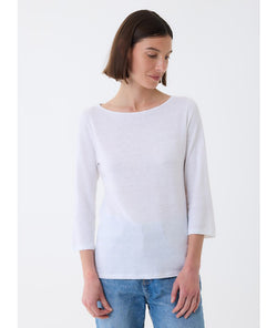 Stretch Linen 3/4 Sleeve Tee in White