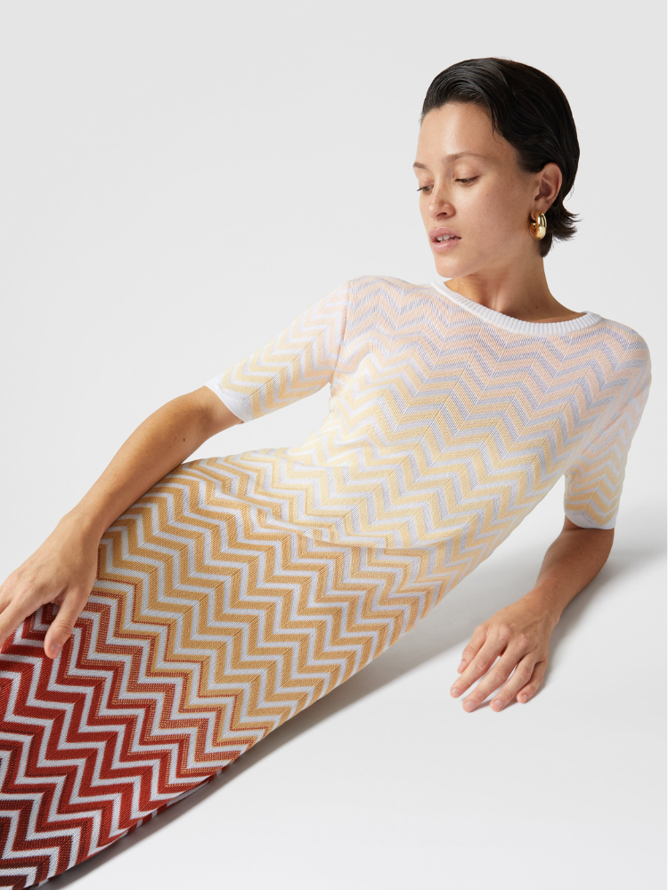 Chevron Jacquard Midi Pencil Dress