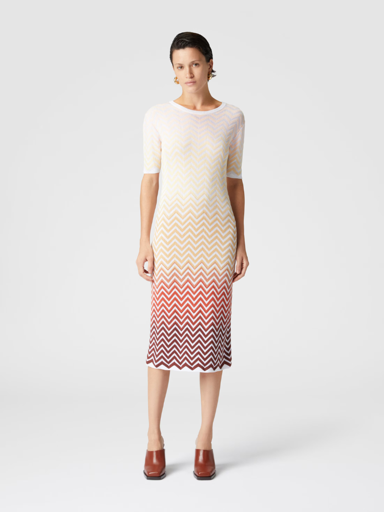 Chevron Jacquard Midi Pencil Dress