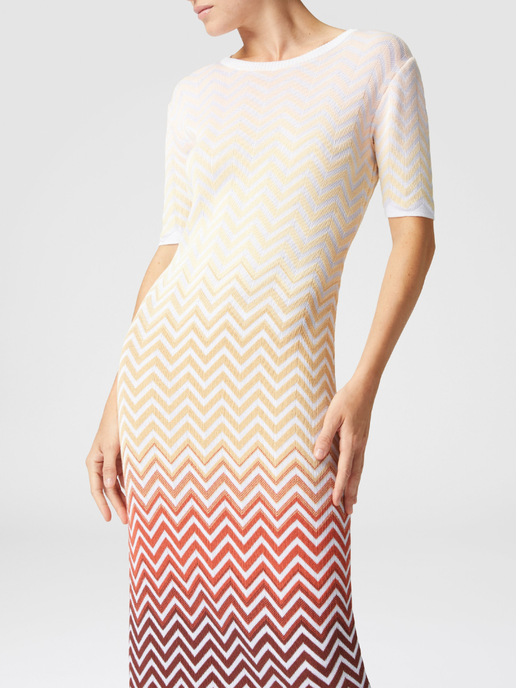 Chevron Jacquard Midi Pencil Dress