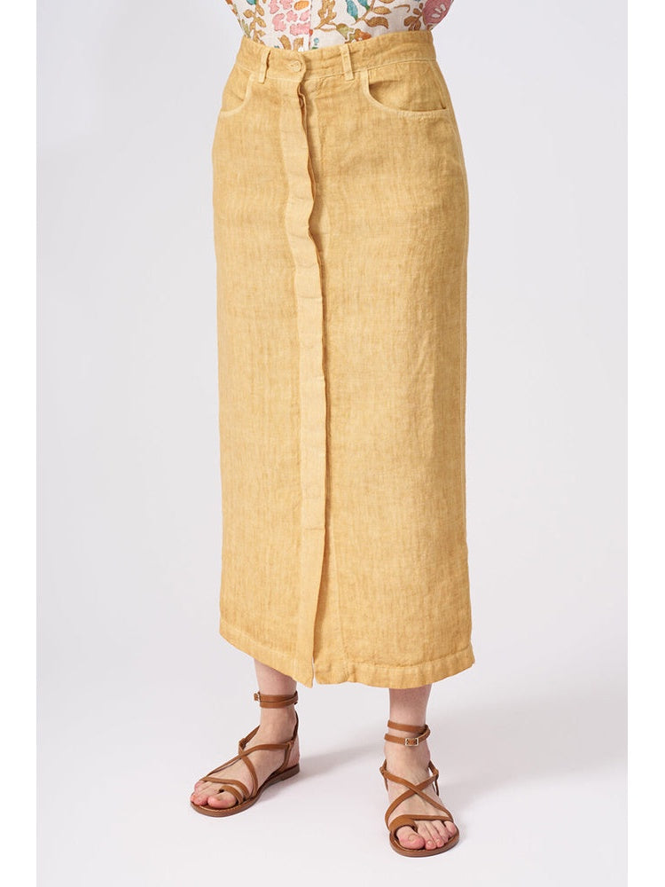 Pencil Linen Midi Skirt