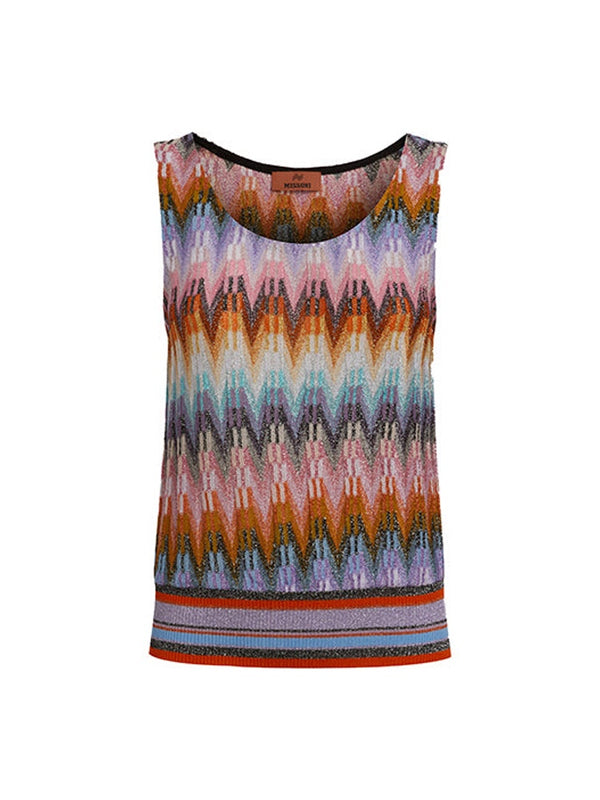 Sleeveless Lurex Zig Zag Tank