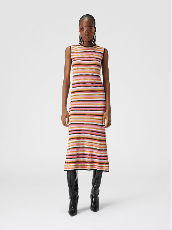 Sleeveless Midi Striped Wool Dress