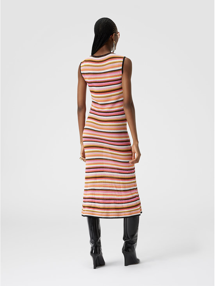 Sleeveless Midi Striped Wool Dress