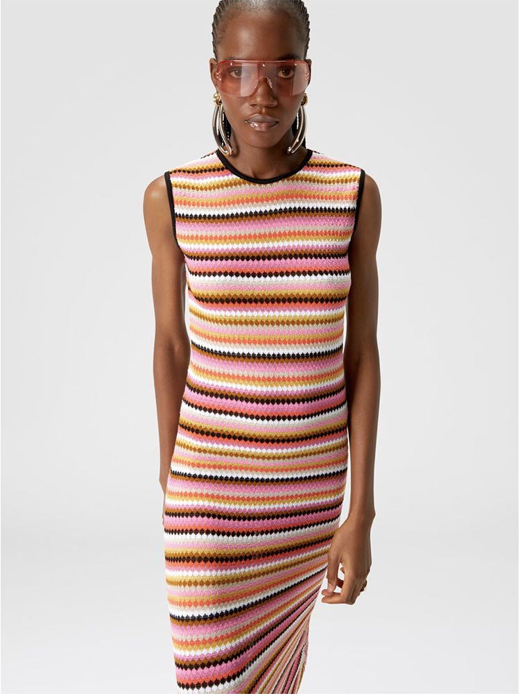 Sleeveless Midi Striped Wool Dress