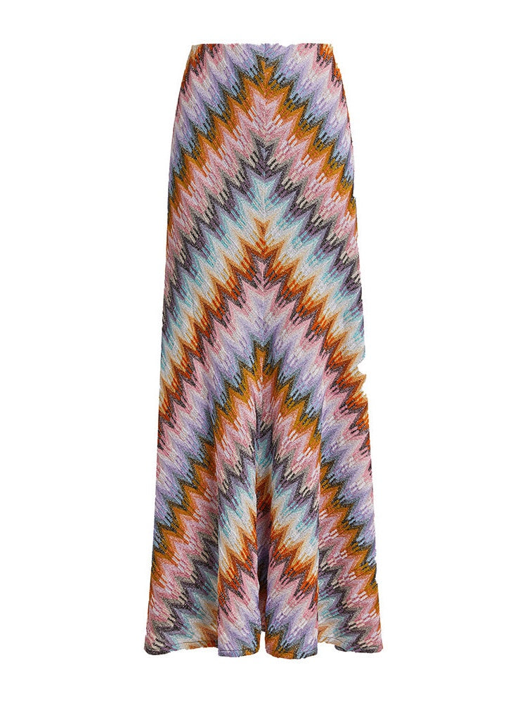 Zig Zag Long Flared Skirt